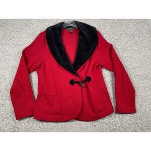 Lauren Ralph Womens Red/Black Velvet Collar Fleece Blazer Jacket Size Large‎